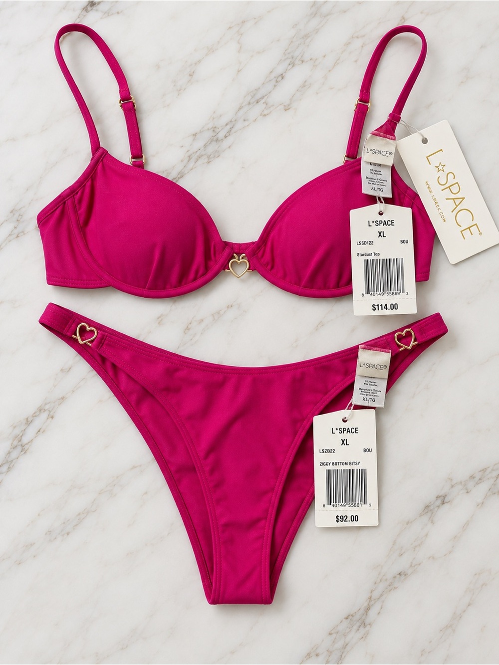 L*SPACE Stardust Top Ziggy Bottom Bitsy Bikini Set Bougainvillea Size XL NEW